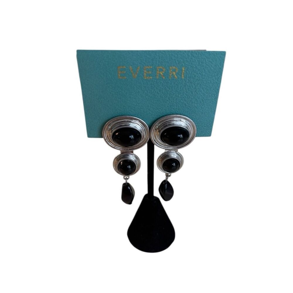 Everri Silver Tone Black Triple Drop Design Earrings.